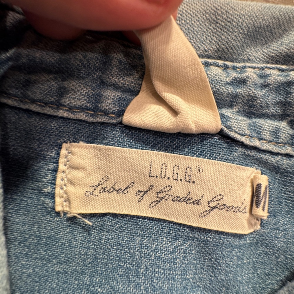 H&M LOGG Denim Shirt Womens 12 Blue Light Wash Cotton Western Pearl Snap Rodeo - Picture 3 of 10